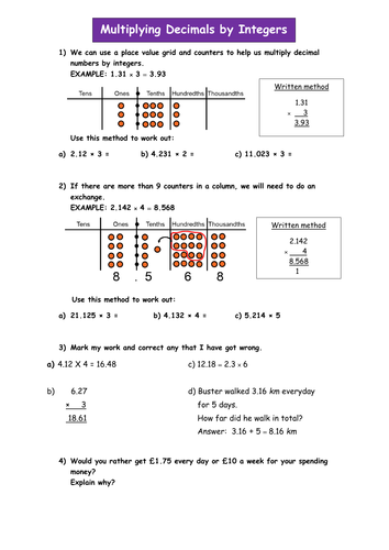 decimals homework year 6