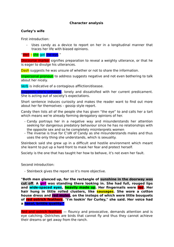 A* Of Mice and Men Character Analysis - Curley's Wife, Curley, Crooks, Candy