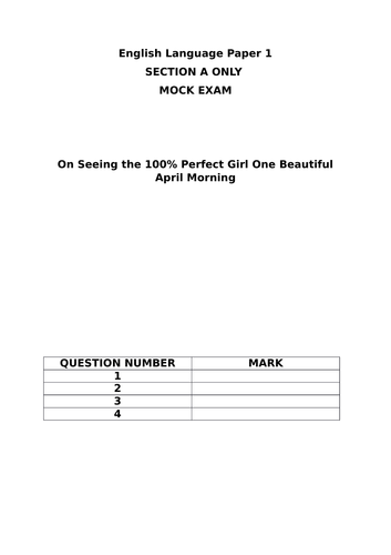 AQA English Language Paper 1 Section A Mock Exam - 100% Perfect Girl