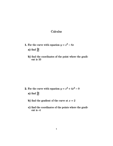 Calculus Worksheet With Solutions Teaching Resources