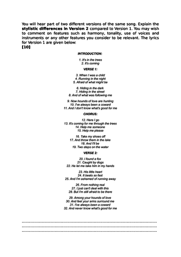 Eduqas A-level Music Rock & Pop Comparison Sample Question: "Hounds of Love"