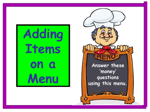 Money PowerPoint: Add Items on a Menu (5 - 9 years)