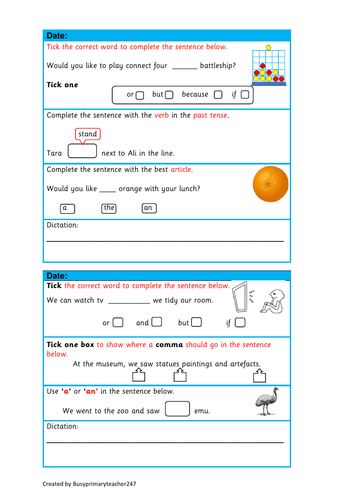 5 SPaG question strips - year 3 and 4 (set 3)