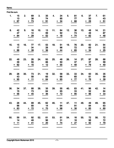 1000 questions Mathematics KS2 Multiple Addends 2 Digit Numbers