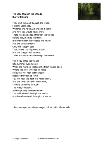 CLASSIC POEM COMPREHENSION. THE WAY THROUGH THE WOODS. RUDYARD KIPLING