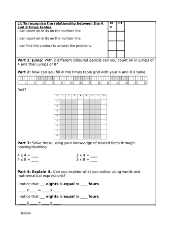 4 and 8 times tables year 3 or 4 | Teaching Resources