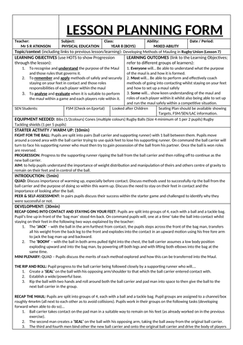 KS3 & KS4 Rugby Union Scheme of Work & lesson plans | Teaching Resources