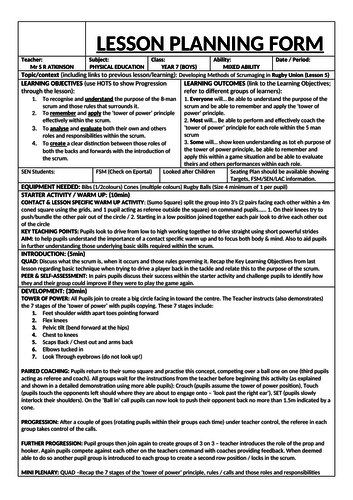 KS3 & KS4 Rugby Union Scheme of Work & lesson plans | Teaching Resources