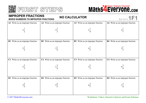 Improper Fractions (with Answers) | Teaching Resources