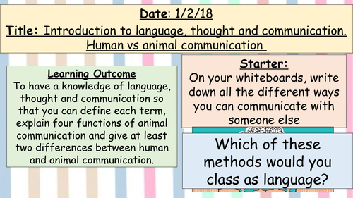 AQA GCSE NEW SPEC Psych -  Language, thought & communication - Intro & animal vs human communication