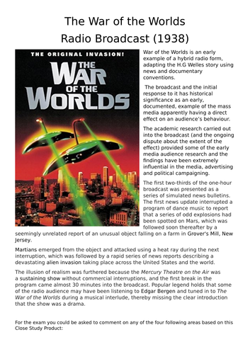 AQA AS Media Studies - War of the Worlds booklet