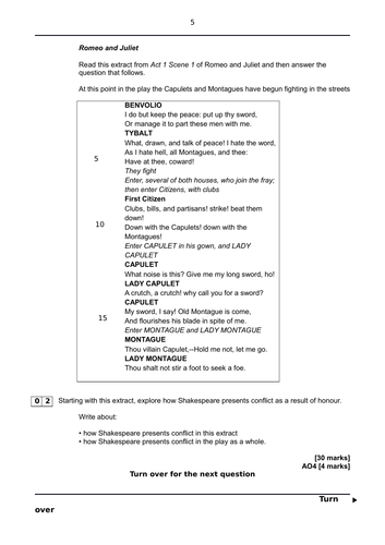 Aqa English Literature Paper 1 Mock Romeo And Juliet Questions Teaching Resources