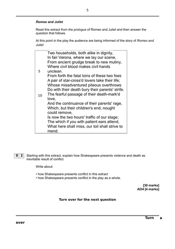 AQA English Literature - Paper 1 - Mock Romeo and Juliet Questions ...