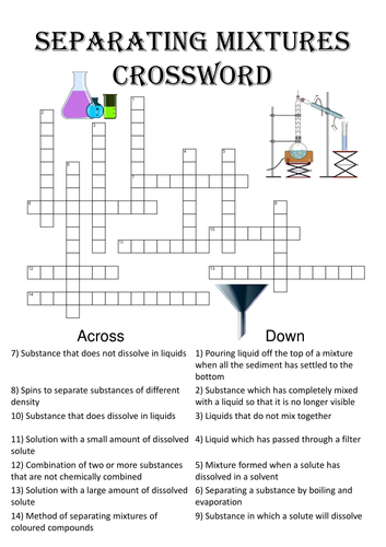 Chemistry Crossword Puzzle: Separating Mixtures (Includes answer key