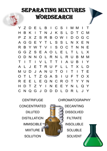 Chemistry word search Puzzle: Separating Mixtures (Includes solution)