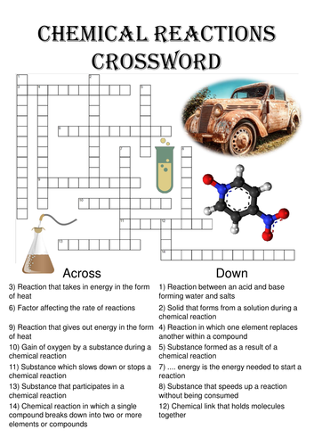 Chemistry Crossword Puzzle: Chemical Reactions (Includes answer key)