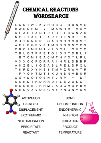 Chemistry word search Puzzle: Chemical Reactions (Includes solution)