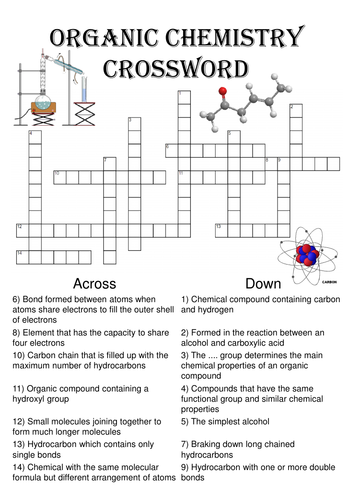 Chemistry Crossword Puzzle: Organic Chemistry (Includes answer key)