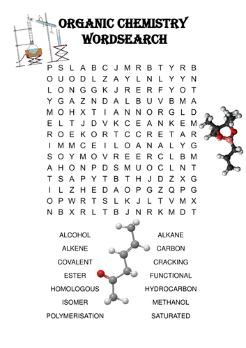 Chemistry word search Puzzle: Organic Chemistry (Includes solution)