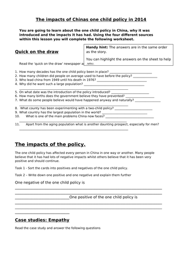 Population Lesson 4 - One Child Policy