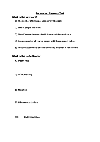 Population Glossary