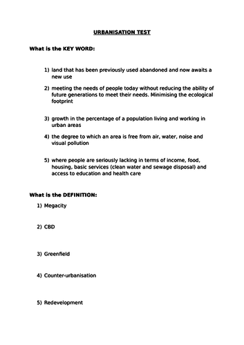 Urbanisation Glossary