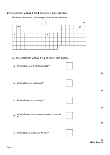 Aqa Gcse C2 The Periodic Table Selection Of Exam Questions Teaching Resources 9030