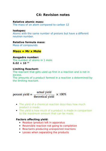 aqa gcse 9-1 chemistry revision pack : Chapter C4 | Teaching Resources
