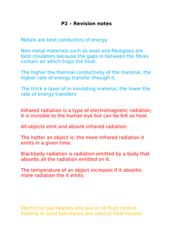 aqa gcse 9-1 physics revision pack : Chapter P2