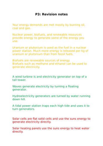 aqa gcse 9-1 physics revision pack : Chapter P3