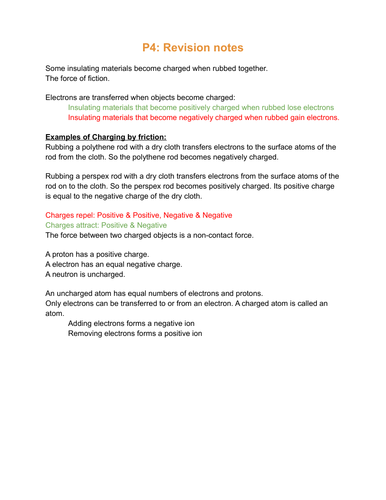 aqa gcse 9-1 physics revision pack : Chapter P4