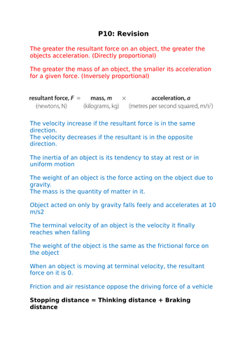 Aqa Gcse 9 1 Physics Revision Pack Chapter P10 Teaching Resources 6006