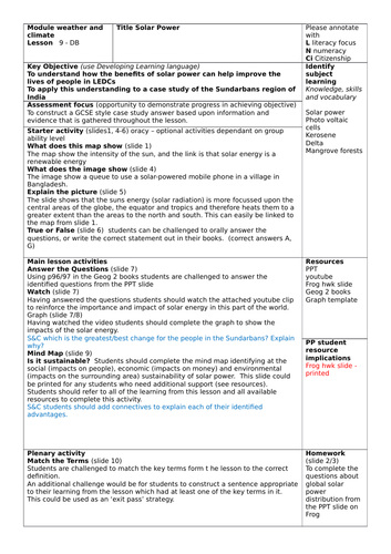 KS3 - Energy unit - L9 solar energy - fully resourced