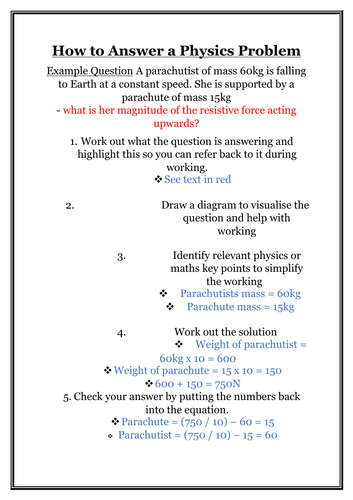 Step by Step- How to answer a Physics problem | Teaching Resources