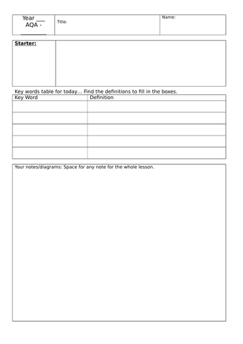 Blank Scaffolded class worksheet | Teaching Resources