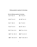 Solving Quadratic Equations By Factorising 2 Worksheet With