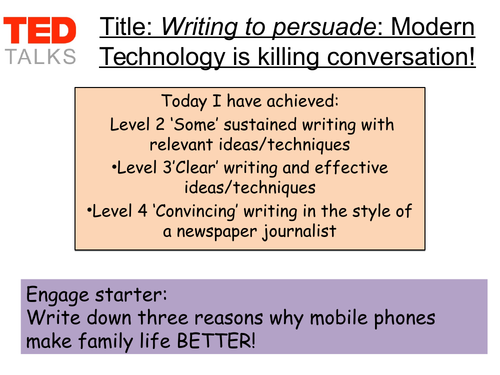 Paper 2 Q5 Ted Talks Writing Task 'Mobile phones are killing conversation'