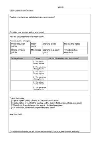 mock-exam-self-reflection-sheet-editable-teaching-resources