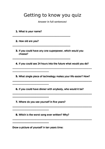'Getting to know you' question sheet - Icebreaker | Teaching Resources