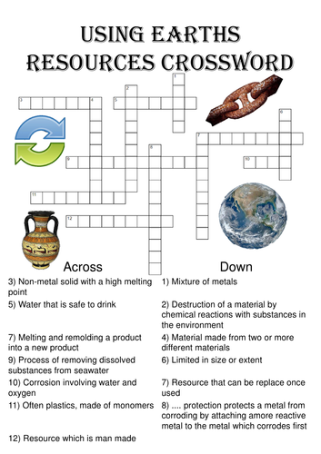 Chemistry Crossword Puzzle: Using Earths Resources (Includes answer key)