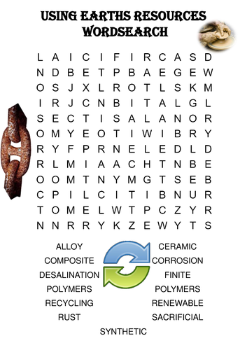 Chemistry word search Puzzle: Using Earths resources (Includes solution)