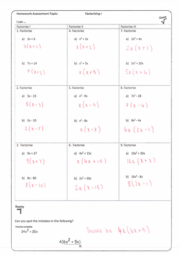 Factorising single brackets activity picture