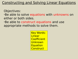 Constructing and Solving Linear Equations Whole Lesson | Teaching Resources