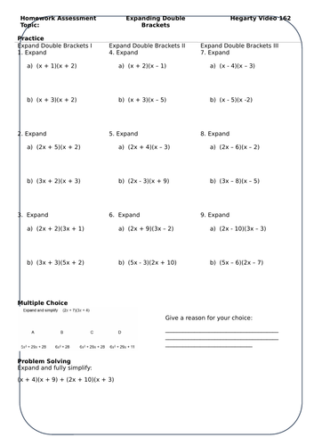 Expanding double brackets worksheet pdf image
