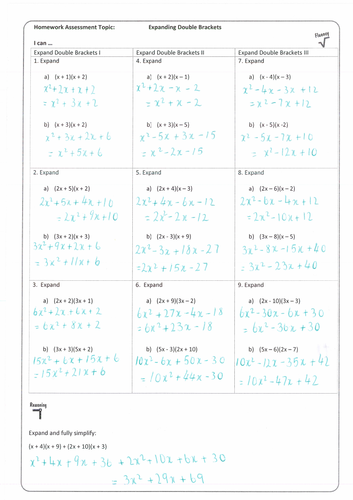  Expanding Double Brackets Homework Sheet With Answers Teaching Resources