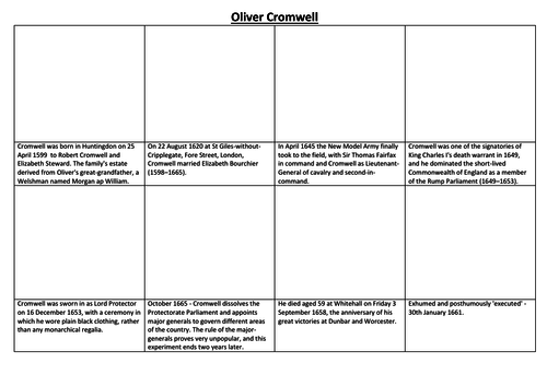 Oliver Cromwell Comic Strip and Storyboard