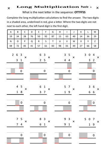 long multiplication puzzle teaching resources