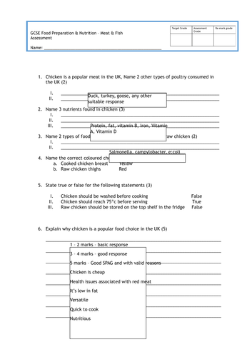 GCSE FOOD PREP- EGGS & POULTRY ASSESSMENT