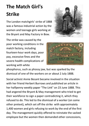 The Match Girl's Strike Handout | Teaching Resources