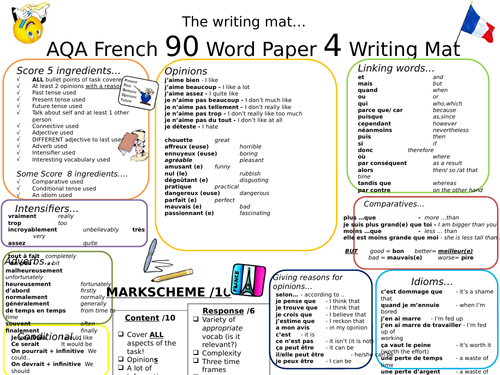 GCSE AQA New Spec French Writing Mat - 90 Word